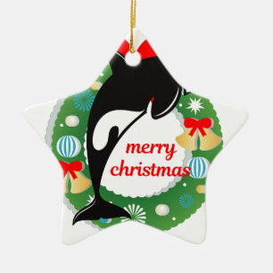 merry christmas killer whale ceramic ornament
