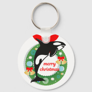 merry christmas killer whale key ring