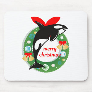 merry christmas killer whale mouse pad
