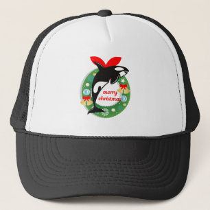 merry christmas killer whale trucker hat