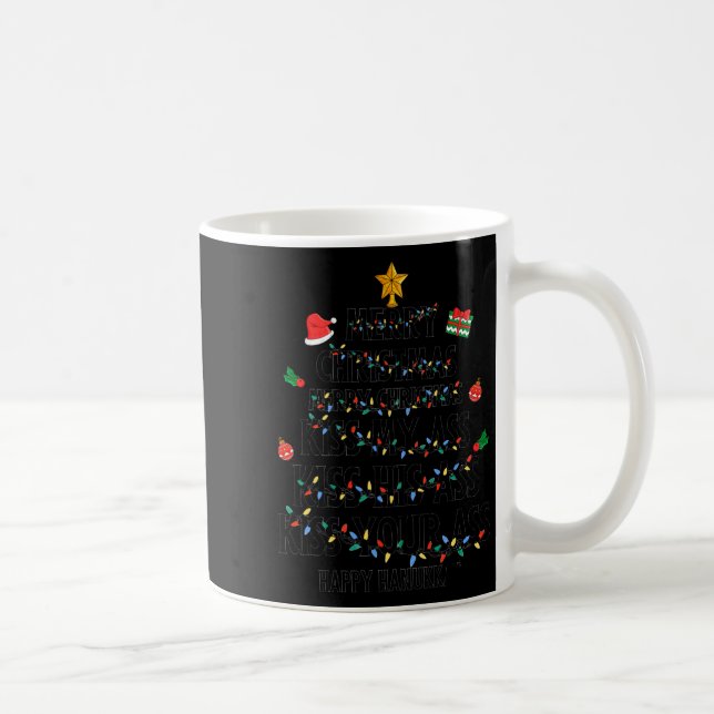 Merry Christmas Kiss My Happy Hanukkah Funny Xmas  Coffee Mug (Right)