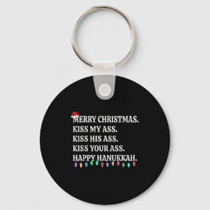 Merry Christmas Kiss My His Your Happy Hanukkah Key Ring