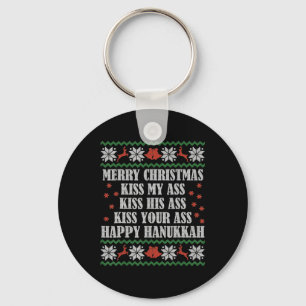 Merry Christmas Kiss My His Your Happy Hanukkah Key Ring