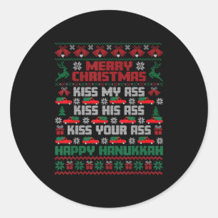 Merry Christmas Kiss My Hiss Your Happy Hanukkah  Classic Round Sticker