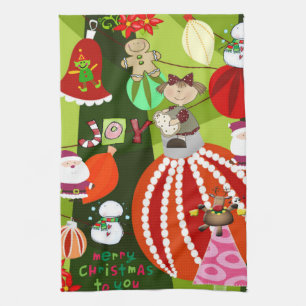 Merry Christmas Kitchen Towels Blue Plaid Red Bows