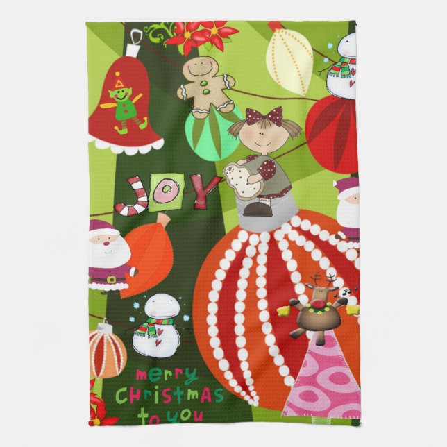 Merry Christmas Kitchen Towels Blue Plaid Red Bows (Vertical)