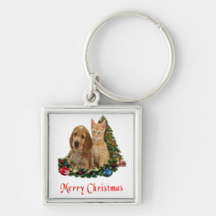 Merry Christmas Kitten and puppy keychain