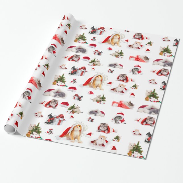 Merry Christmas Kittens 2 Wrapping Paper (Unrolled)