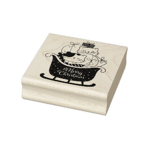Merry Christmas Kittens a a Sleigh Rubber Stamp