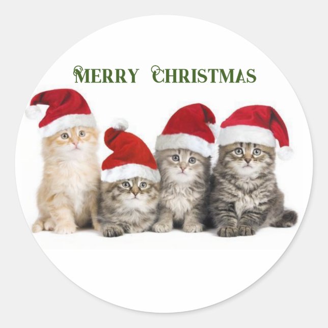 Merry Christmas Kittens Classic Round Sticker (Front)