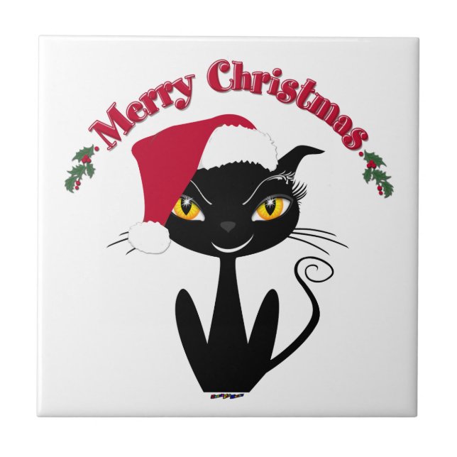 Merry Christmas Kitty Cat Ceramic Tile (Front)