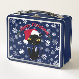 Merry Christmas Kitty Cat Metal Lunch Box