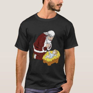 Merry Christmas Kneeling Santa Claus With By T-Shirt