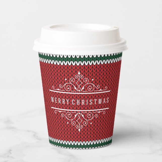 Merry Christmas Knit Pattern Paper Cup (Front)