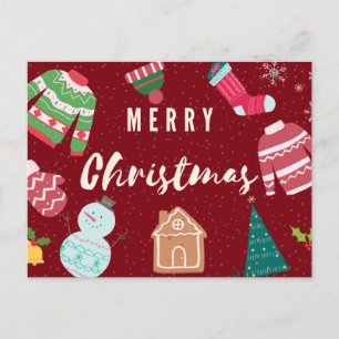 Merry Christmas Knitted Sweaters, Snowman, Tree Postcard