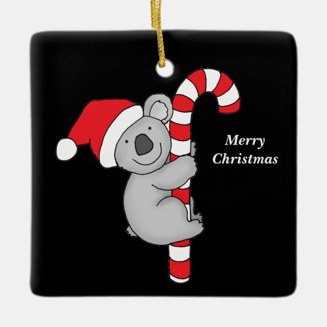 Merry Christmas Koala Bear Ceramic Ornament (Front)