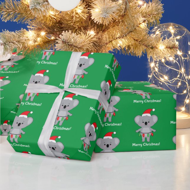 Merry Christmas Koala Bear with Lights Wrapping Paper (Holidays)
