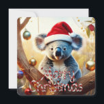 Merry Christmas Koala Santa hat Gumtree Baubles Holiday Card<br><div class="desc">Australian koala sitting in a gumtree with Christmas festive baubles and wearing a santa hat Merry Christmas greeting on front Wishing you a Merry Christmas and a Happy New Year greeting on back This furry koala is a native of Australia they are easily recognisable by their stout, tailless body and...</div>