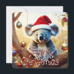 Merry Christmas Koala Santa hat Gumtree Baubles Holiday Card<br><div class="desc">Australian koala sitting in a gumtree with Christmas festive baubles and wearing a santa hat Merry Christmas greeting on front Wishing you a Merry Christmas and a Happy New Year greeting on back This furry koala is a native of Australia they are easily recognisable by their stout, tailless body and...</div>