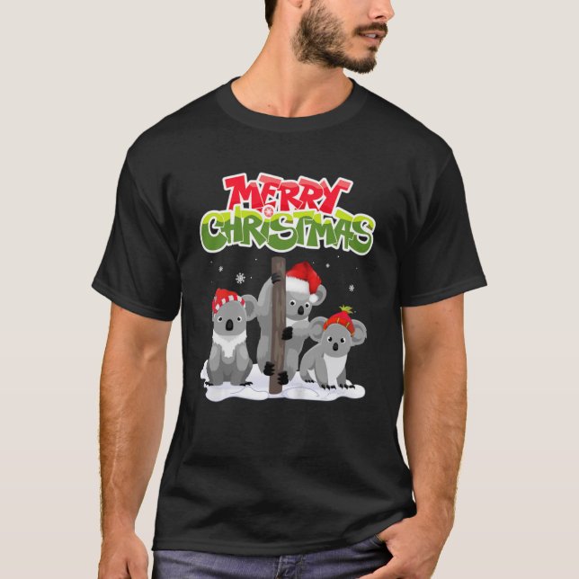 Merry Christmas Koala Santa Hat  Holiday Party Xma T-Shirt (Front)