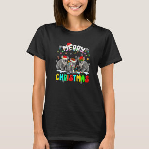 Merry Christmas Koala Santa Hat Xmas Lights Pajam T-Shirt