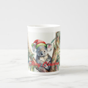 Merry Christmas Koala sitting in Gumtree Bone China Mug
