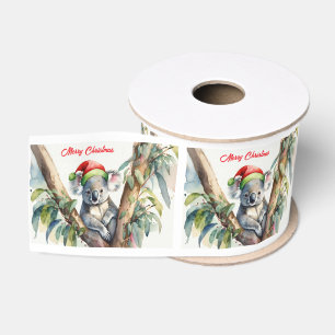 Merry Christmas Koala sitting in Gumtree Grosgrain Ribbon