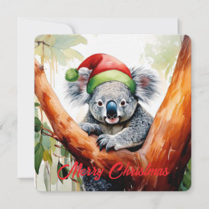 Merry Christmas Koala sitting in Gumtree Holiday Card