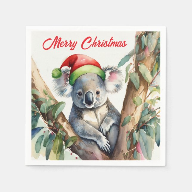 Merry Christmas Koala sitting in Gumtree Napkin (Front)
