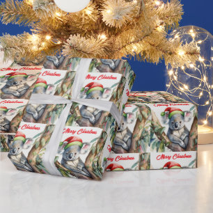 Merry Christmas Koala sitting in Gumtree Wrapping Paper