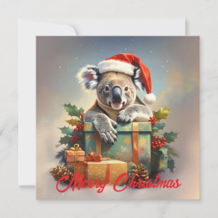 Merry Christmas Koala with presents and holly Holiday Card