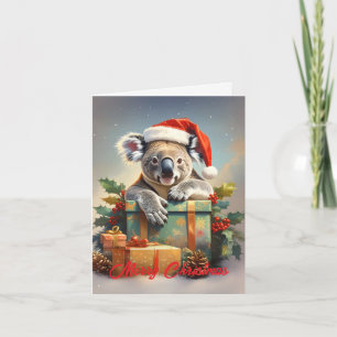 Merry Christmas Koala with presents and holly Holiday Card