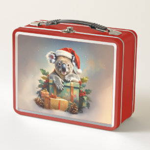 Merry Christmas Koala with presents and holly Metal Lunch Box