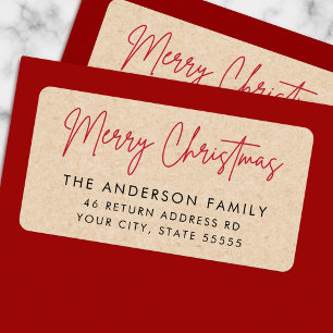 Merry Christmas Kraft paper look return address Label