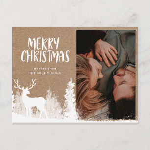 Merry Christmas Kraft Paper White Stag Photo Postcard