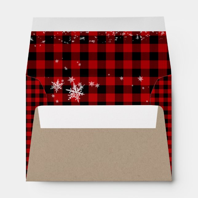 Merry Christmas Kraft Rustic Buffalo Plaid 4x6" Envelope (Back (Bottom))