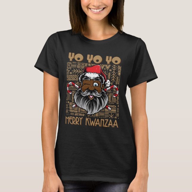 Merry Christmas Kwanzaa  African Santa Claus T-Shirt (Front)