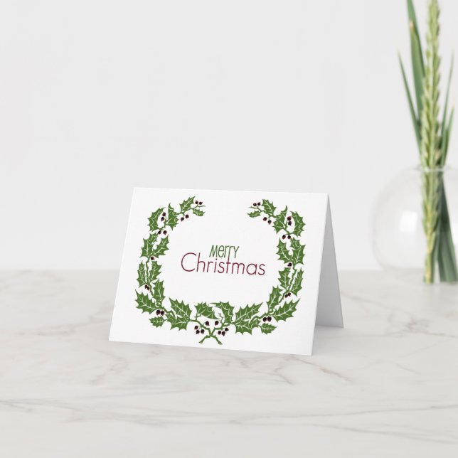 Merry Christmas l Elegant Vintage Wreath Holiday Card (Front)