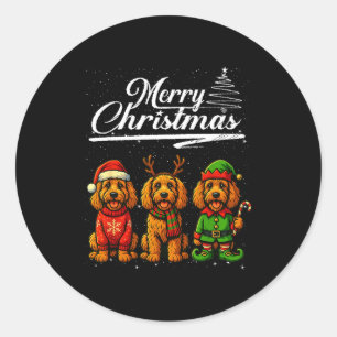 Merry Christmas Labradoodle Reindeer Elf Santa Dog Classic Round Sticker