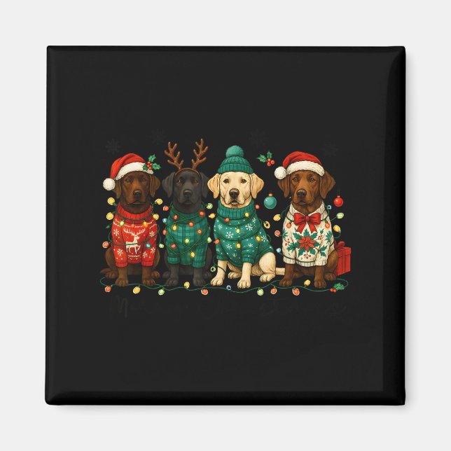Merry Christmas Labrador Dog Retro Xmas Puppy Men  Magnet (Front)