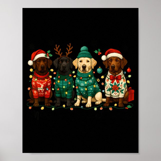 Merry Christmas Labrador Dog Retro Xmas Puppy Men  Poster (Front)