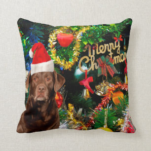Merry Christmas Labrador Retriever Dog Santa Hat Cushion