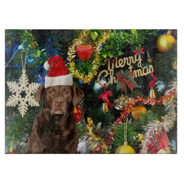 Merry Christmas Labrador Retriever Dog Santa Hat Cutting Board (Front)