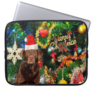 Merry Christmas Labrador Retriever Dog Santa Hat Laptop Sleeve