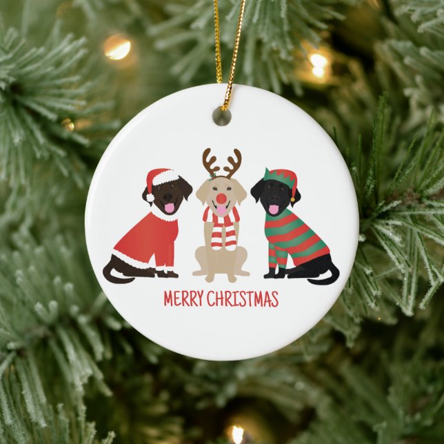Merry Christmas Labrador Retriever Dogs Ceramic Ornament (Tree)