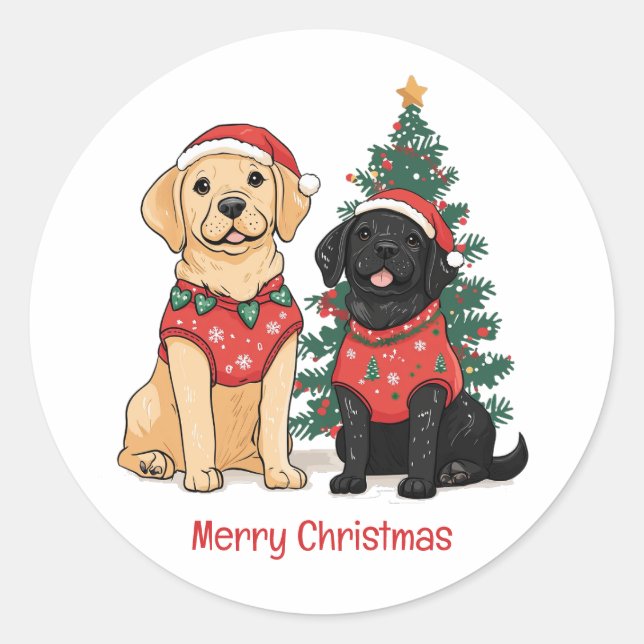 Merry Christmas Labrador Retriever Dogs Classic Round Sticker (Front)