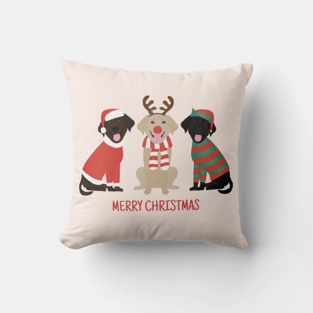 Merry Christmas Labrador Retriever Dogs Cushion (Front)