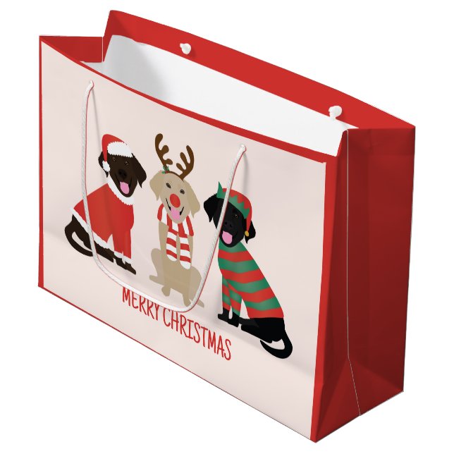 Merry Christmas Labrador Retriever Dogs Large Gift Bag (Front Angled)