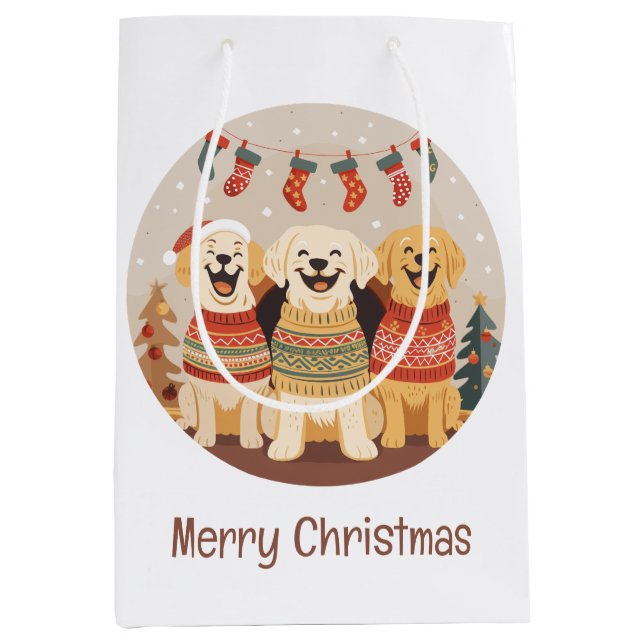 Merry Christmas Labrador Retriever Dogs Medium Gift Bag (Front)