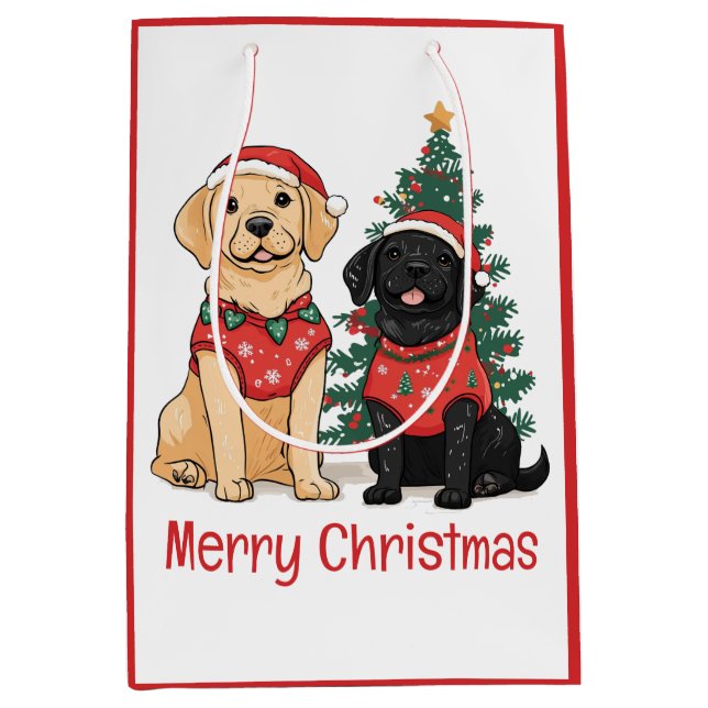 Merry Christmas Labrador Retriever Dogs Medium Gift Bag (Front)